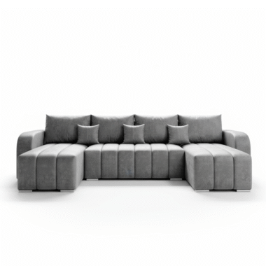 Narożnik z funkcją spania Pufetto U-kształtny z pojemnikiem na pościel szary welur