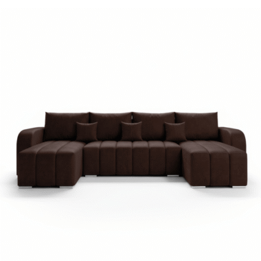 Narożnik z funkcją spania Pufetto U-kształtny z pojemnikiem na pościel brązowy welur