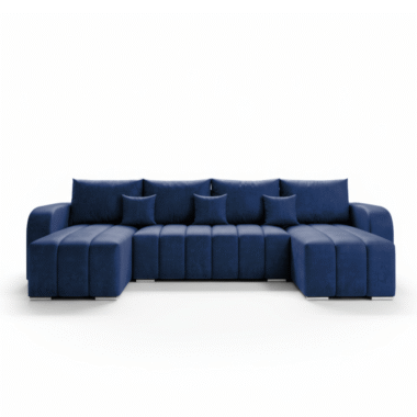 Narożnik z funkcją spania Pufetto U-kształtny z pojemnikiem na pościel granatowy welur
