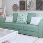 Kanapa z funkcją spania Sofia z pojemnikiem na pościel miętowa plecionka