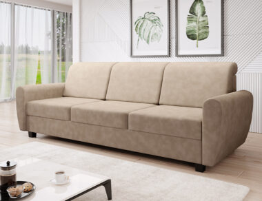 Kanapa z funkcją spania Milo z pojemnikiem na pościel beżowa plecionka