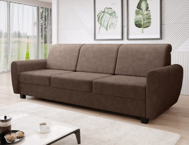 Kanapa z funkcją spania Milo z pojemnikiem na pościel brązowa plecionka