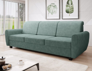 Kanapa z funkcją spania Milo z pojemnikiem na pościel miętowa plecionka