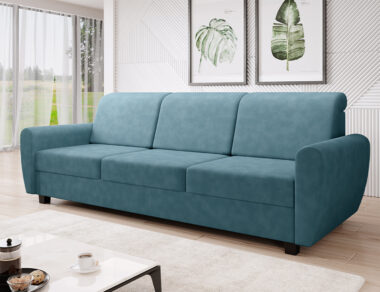 Kanapa z funkcją spania Milo z pojemnikiem na pościel turkusowa plecionka