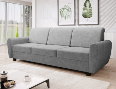 Kanapa z funkcją spania Milo z pojemnikiem na pościel jasnoszara plecionka