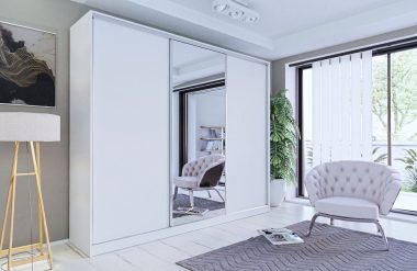 Szafa przesuwna 270 cm z lustrem biały mat