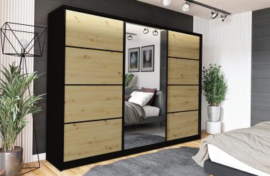 Szafa przesuwna VIP 200 cm z lustrem i szufladami dąb artisan