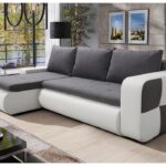 Narożnik z funkcją spania Bronx lewy L-kształtny z pojemnikiem na pościel szara plecionka z białą ekoskórą