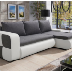 Narożnik z funkcją spania Bronx prawy L-kształtny z pojemnikiem na pościel szara plecionka z białą ekoskórą