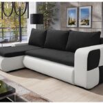 Narożnik z funkcją spania Bronx lewy L-kształtny z pojemnikiem na pościel czarna plecionka z białą ekoskórą