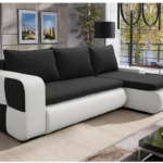 Narożnik z funkcją spania Bronx prawy L-kształtny z pojemnikiem na pościel czarna plecionka z białą ekoskórą