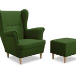 Fotel Uszak z podnóżkiem butelkowa zieleń plecionka