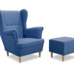 Fotel Uszak z podnóżkiem niebieska plecionka