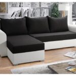 Narożnik z funkcją spania Fiesta lewy L-kształtny z pojemnikiem na pościel szara plecionka z czarną ekoskórą