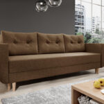 Kanapa z funkcją spania Baldur z pojemnikiem na pościel brązowa plecionka