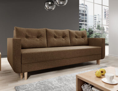 Kanapa z funkcją spania Baldur z pojemnikiem na pościel brązowa plecionka