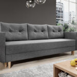 Kanapa z funkcją spania Baldur z pojemnikiem na pościel ciemnoszara plecionka