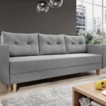 Kanapa z funkcją spania Baldur z pojemnikiem na pościel jasnoszara plecionka