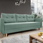 Kanapa z funkcją spania Baldur z pojemnikiem na pościel miętowa plecionka