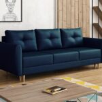 Kanapa z funkcją spania Manstad z pojemnikiem na pościel granatowy welur