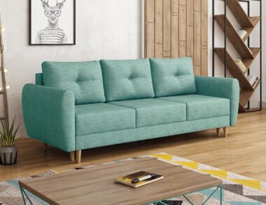 Kanapa z funkcją spania Manstad z pojemnikiem na pościel miętowa plecionka