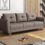 Kanapa z funkcją spania Manstad z pojemnikiem na pościel ciemnobeżowa plecionka