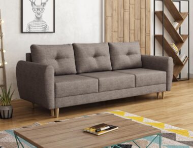 Kanapa z funkcją spania Manstad z pojemnikiem na pościel ciemnobeżowa plecionka