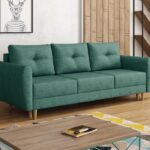 Kanapa z funkcją spania Manstad z pojemnikiem na pościel turkusowa plecionka