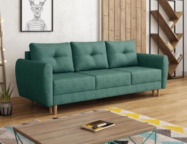 Kanapa z funkcją spania Manstad z pojemnikiem na pościel turkusowa plecionka