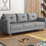 Kanapa z funkcją spania Manstad z pojemnikiem na pościel jasnoszara plecionka