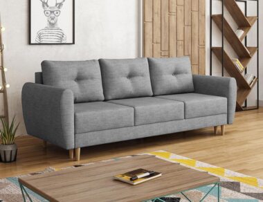 Kanapa z funkcją spania Manstad z pojemnikiem na pościel jasnoszara plecionka