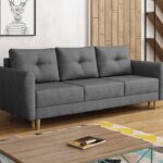 Kanapa z funkcją spania Manstad z pojemnikiem na pościel ciemnoszara plecionka