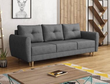 Kanapa z funkcją spania Manstad z pojemnikiem na pościel ciemnoszara plecionka