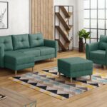 Komplet wypoczynkowy Manstad narożnik lewy L-kształtny, fotel i pufa turkusowa plecionka