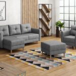 Komplet wypoczynkowy Manstad narożnik lewy L-kształtny, fotel i pufa szara plecionka