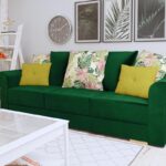 Kanapa z funkcją spania Sofia z pojemnikiem na pościel butelkowa zieleń welur