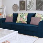 Kanapa z funkcją spania Sofia z pojemnikiem na pościel granatowy welur