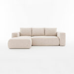 Narożnik z funkcją spania Lambi lewy L-kształtny z pojemnikiem na pościel kremowy szenil