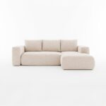 Narożnik z funkcją spania Lambi prawy L-kształtny z pojemnikiem na pościel kremowy szenil