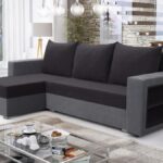 Narożnik z funkcją spania Madras lewy L-kształtny z pojemnikiem na pościel czarno-szary plusz