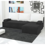 Narożnik z funkcją spania Mini prawy L-kształtny z pojemnikiem na pościel czarno-biały plusz