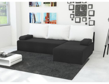 Narożnik z funkcją spania Mini prawy L-kształtny z pojemnikiem na pościel czarno-biały plusz