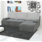 Narożnik z funkcją spania Mini prawy L-kształtny z pojemnikiem na pościel szary plusz