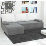 Narożnik z funkcją spania Mini lewy L-kształtny z pojemnikiem na pościel szaro-biały plusz