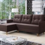 Narożnik z funkcją spania Fern lewy L-kształtny z pojemnikiem na pościel brązowa plecionka