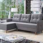 Narożnik z funkcją spania Fern lewy L-kształtny z pojemnikiem na pościel jasnoszara plecionka