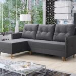 Narożnik z funkcją spania Fern lewy L-kształtny z pojemnikiem na pościel szara plecionka