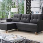 Narożnik z funkcją spania Fern lewy L-kształtny z pojemnikiem na pościel ciemnoszara plecionka