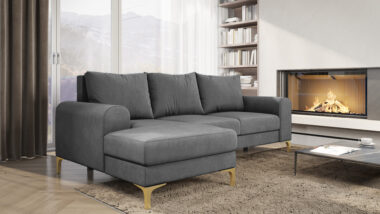 Narożnik z funkcją spania Instra lewy L-kształtny z pojemnikiem na pościel szary welur