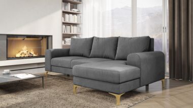 Narożnik z funkcją spania Instra prawy L-kształtny z pojemnikiem na pościel szary welur